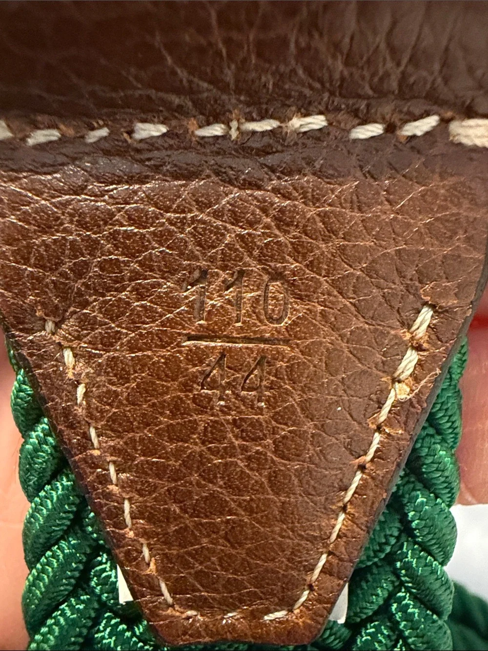 Braided Green Belt with Brown Leather Trim